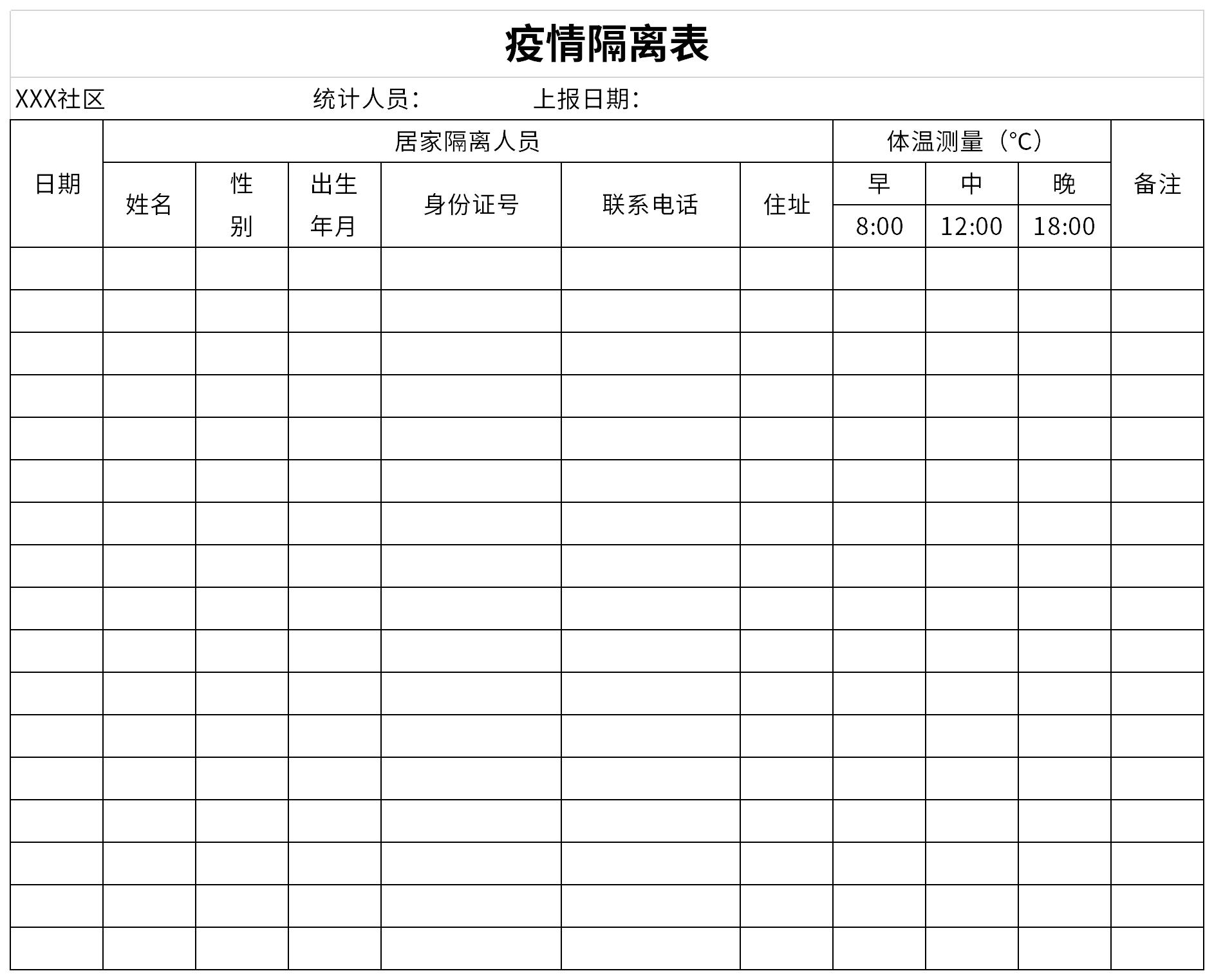 Screenshot of epidemic isolation form