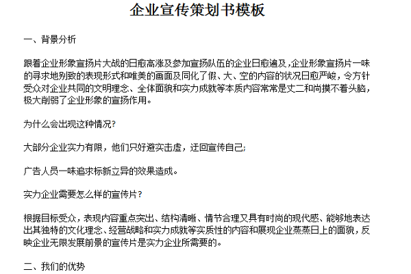 Screenshot of corporate promotion template