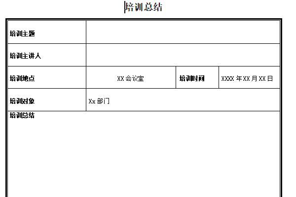 Screenshot of training summary template