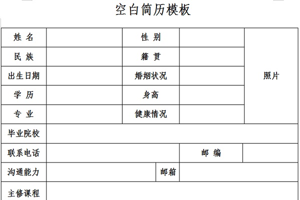 Screenshot of blank resume form