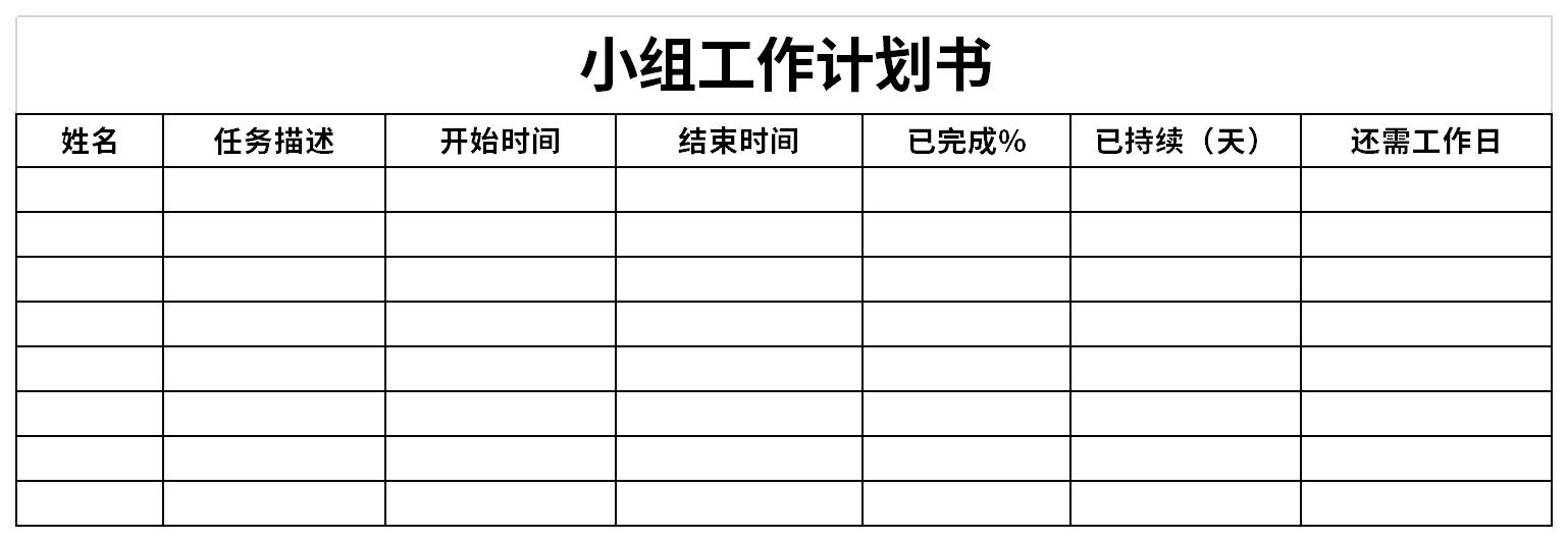 Screenshot of group work plan