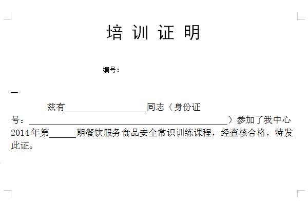 Screenshot of training certificate template