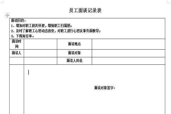 Screenshot of employee performance interview sample template