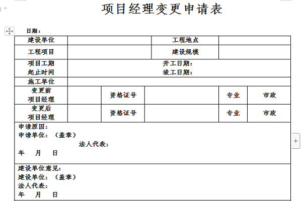 Screenshot of project manager change application template