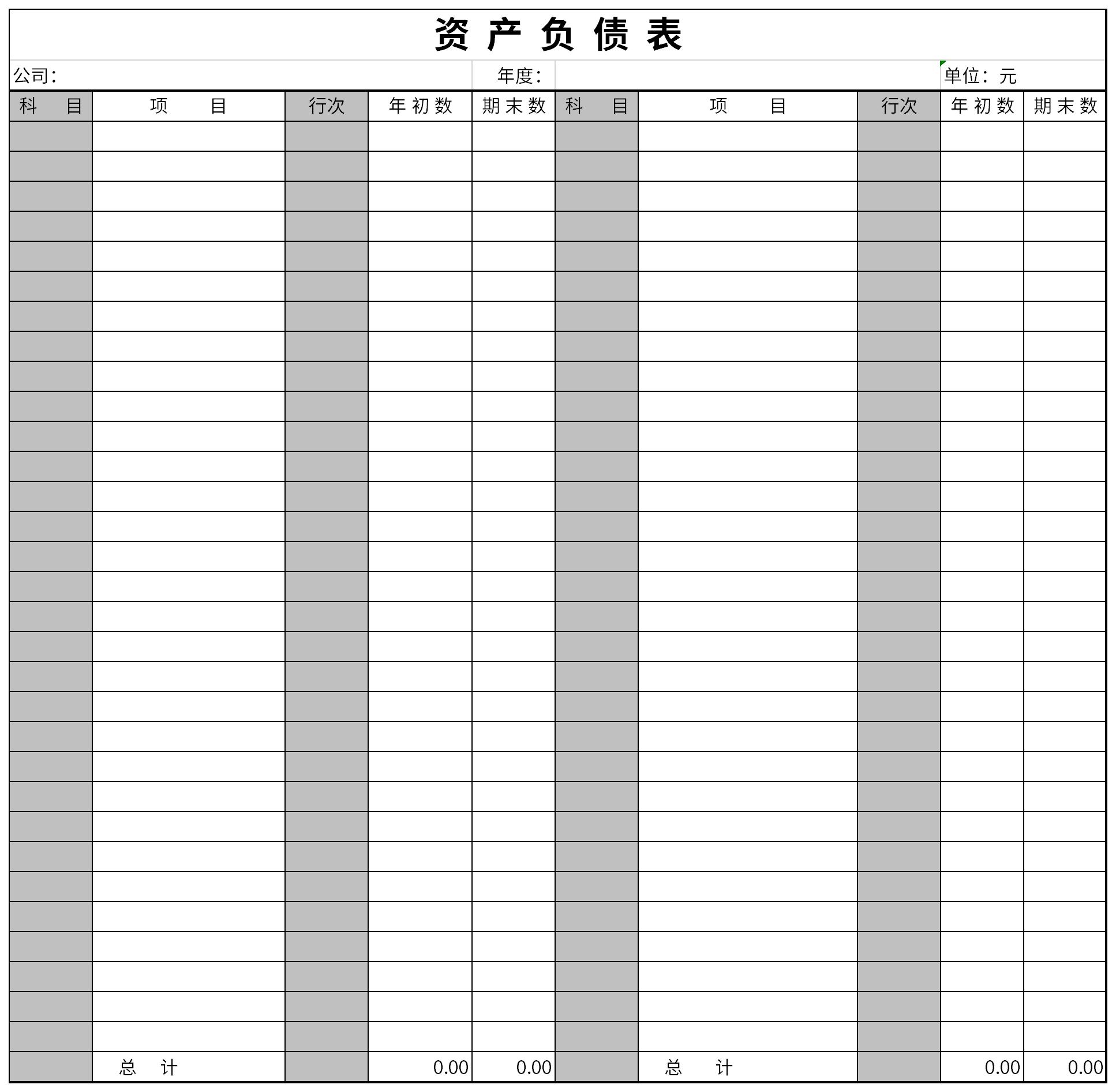 Screenshot of asset -liability table blank templates