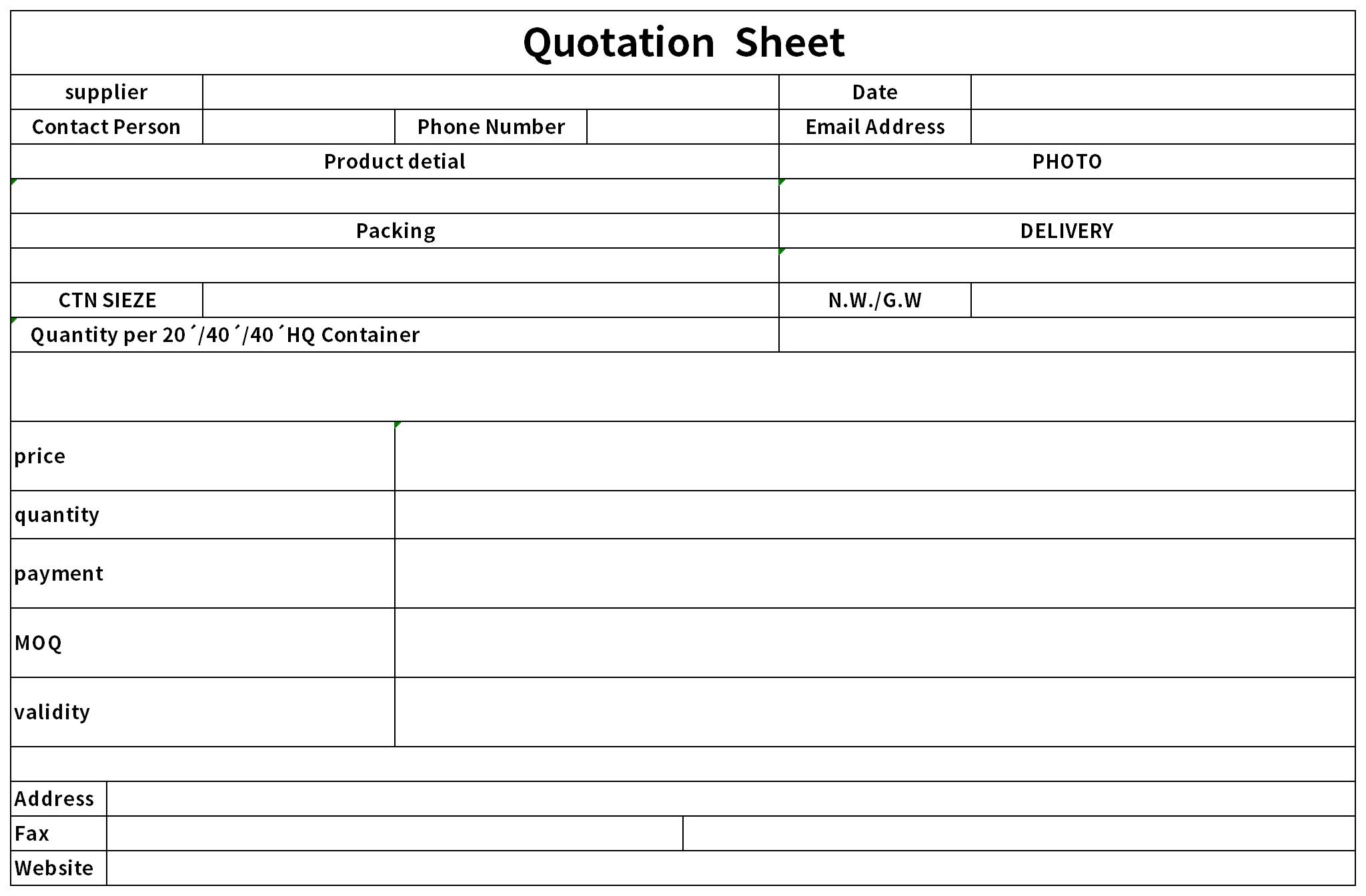 Screenshot of English quotation format template