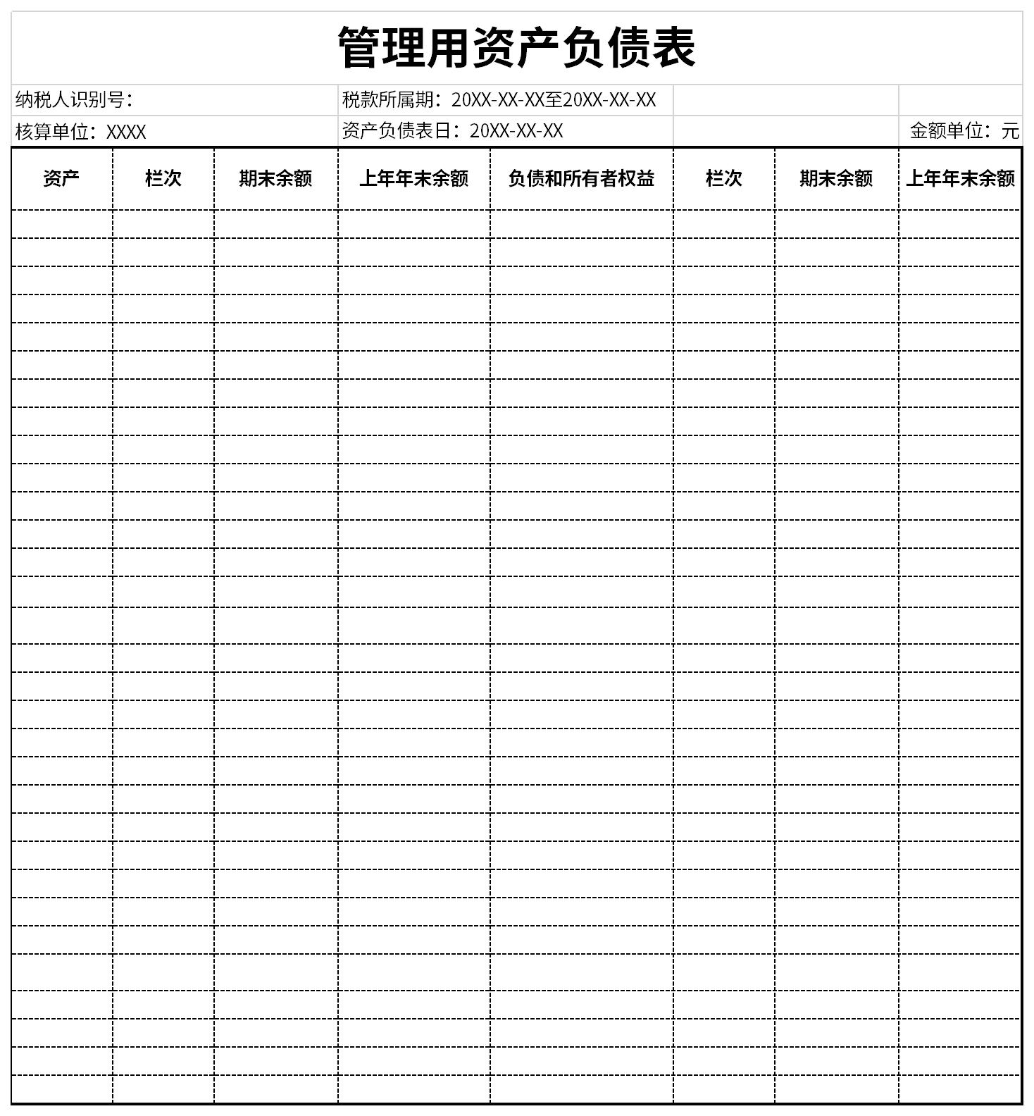 Screenshot of management balance sheet