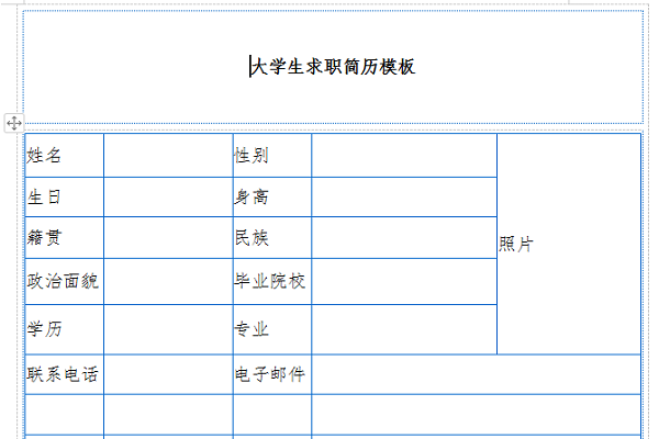 Screenshot of college student resume form template