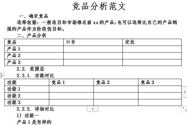 Screenshot of competitive product analysis report sample