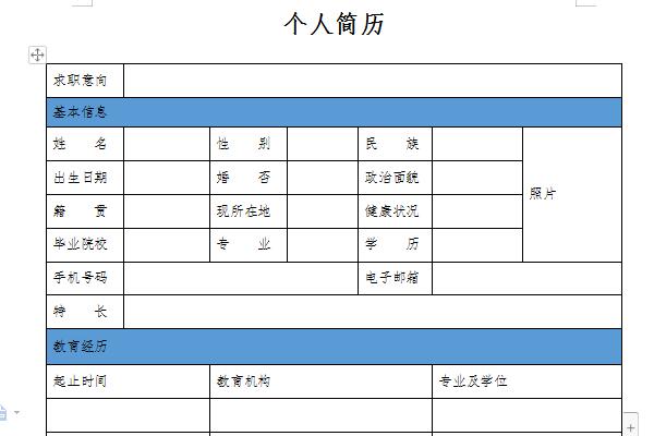 Free screenshot of resume form template