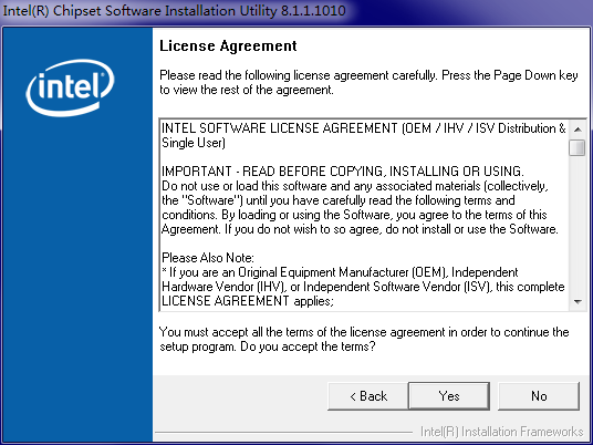 SM bus controller driver Intel Software Installation Utility screenshot
