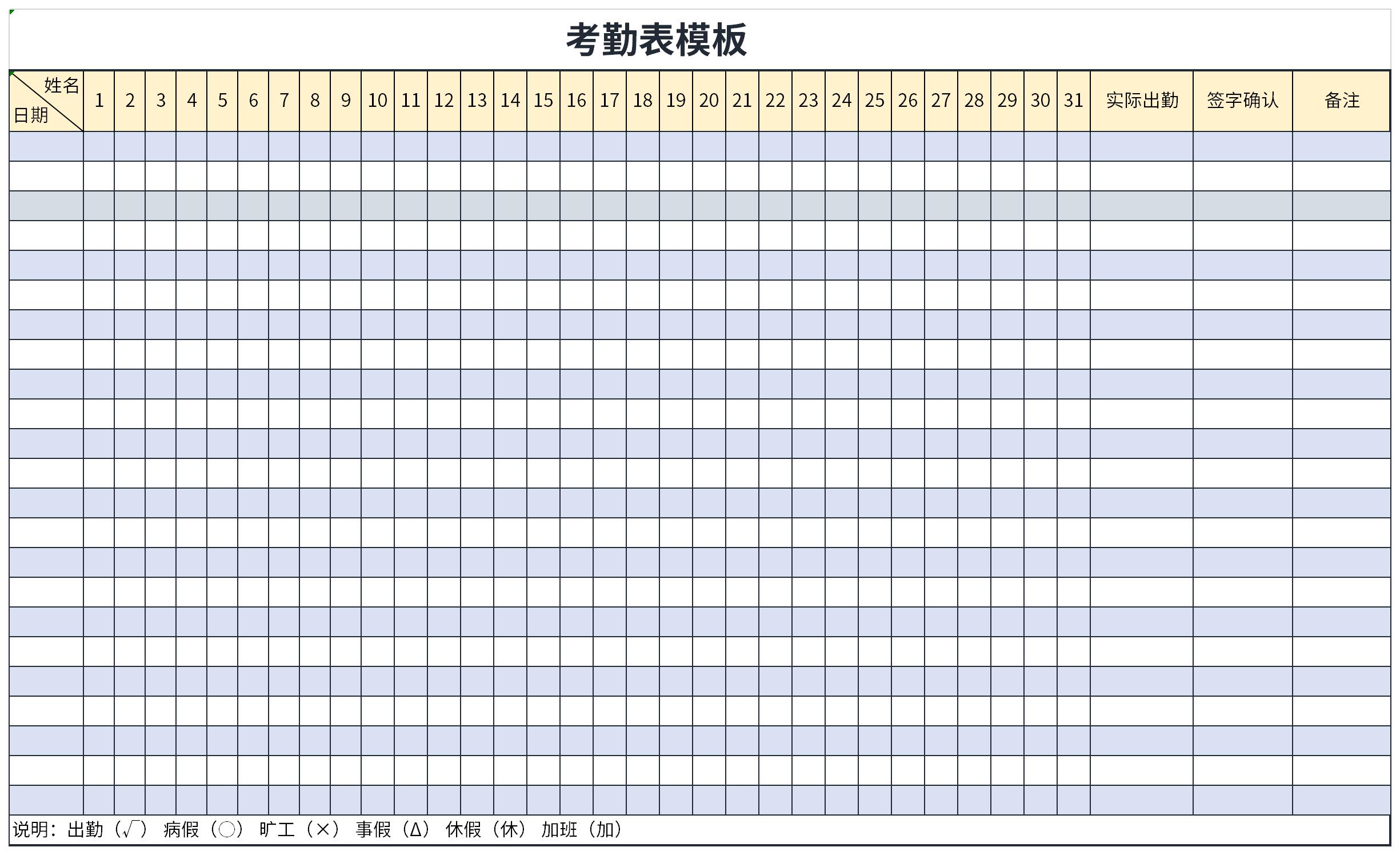 Screenshot of electronic attendance sheet