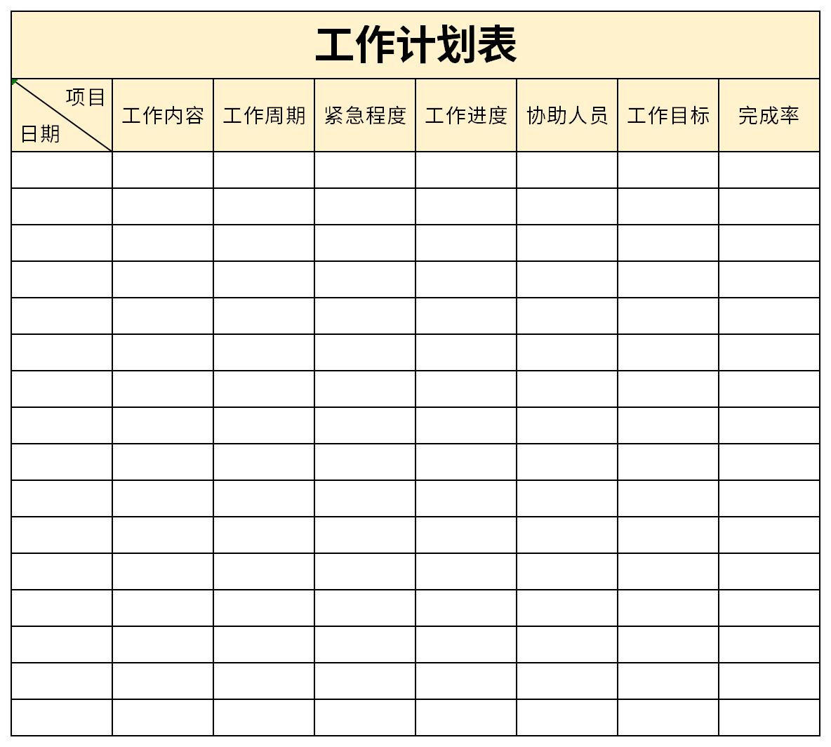 Screenshot of the project progress plan table