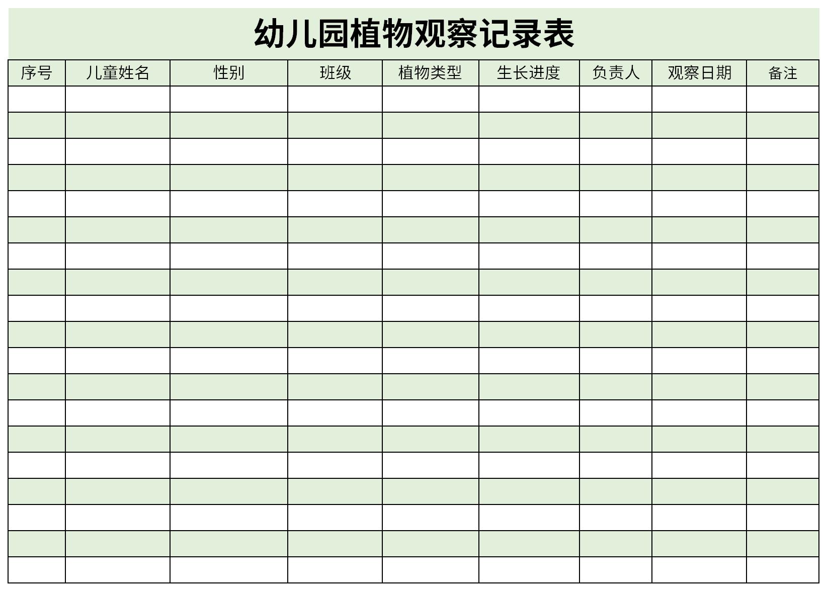 Screenshot of kindergarten plant observation record sheet