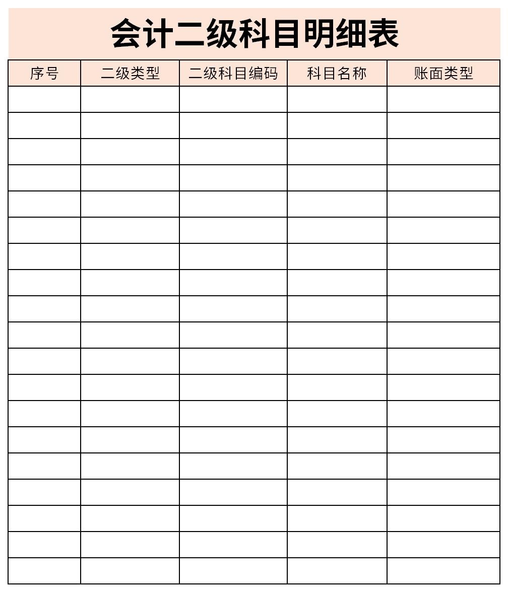 Screenshot of accounting secondary account details table