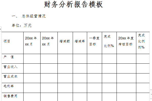 Screenshot of financial analysis report template