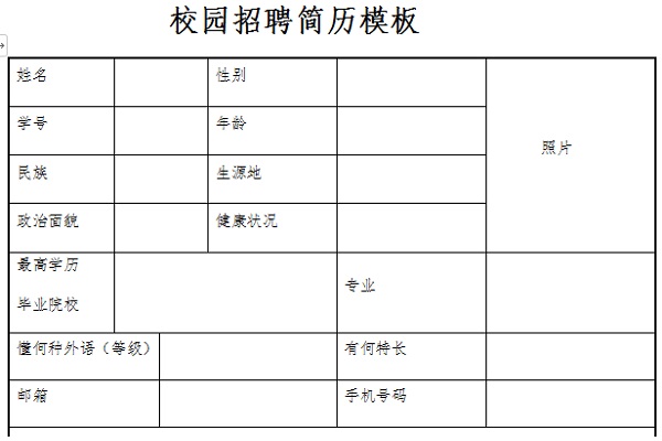 Screenshot of campus recruitment resume template