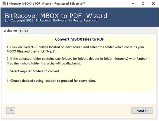 BitRecover MBOX to PDF Wizard screenshot