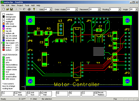 PCB layout design tool (FreePCB) screenshots