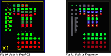 PCB layout design tool (FreePCB) screenshots