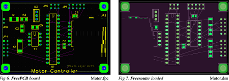 PCB layout design tool (FreePCB) screenshots