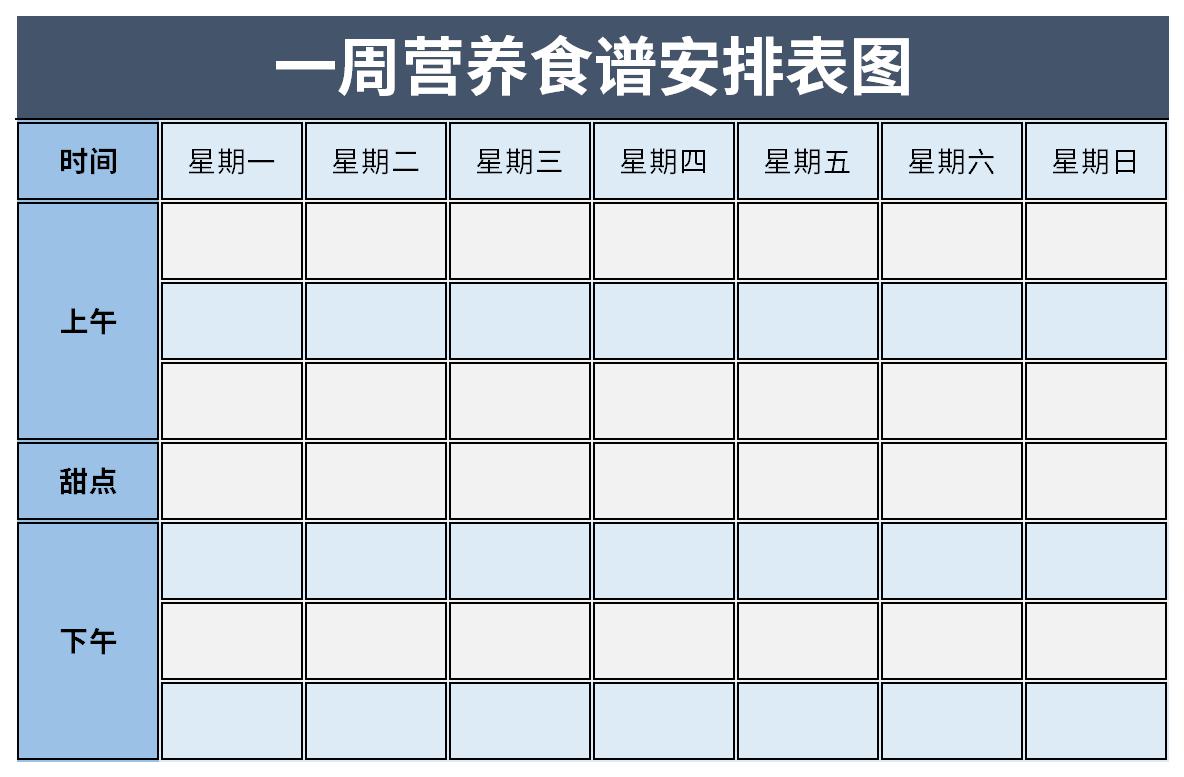 Screenshot of weekly nutritional recipe schedule chart