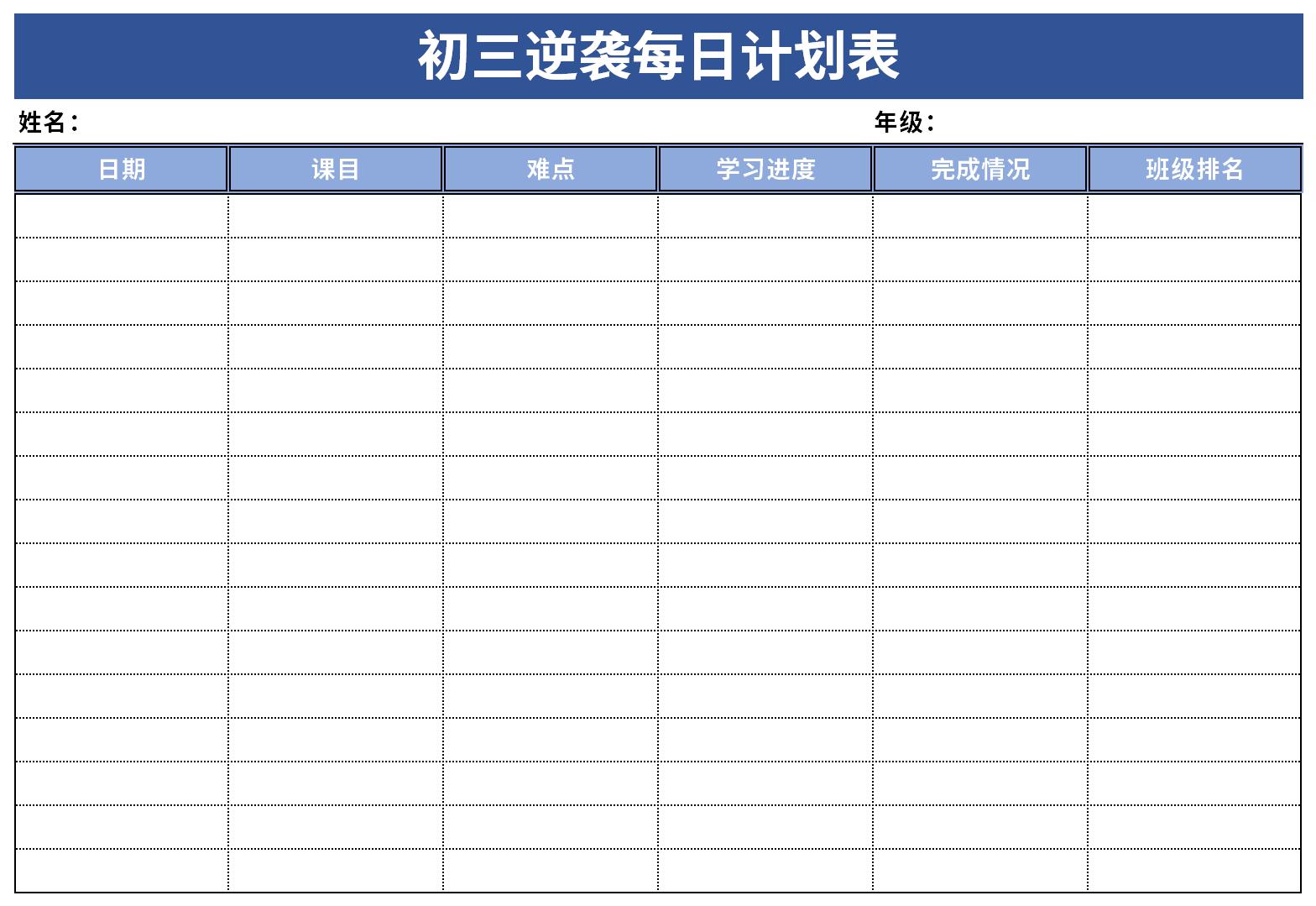 Screenshot of the daily plan for counterattack in the third grade of junior high school