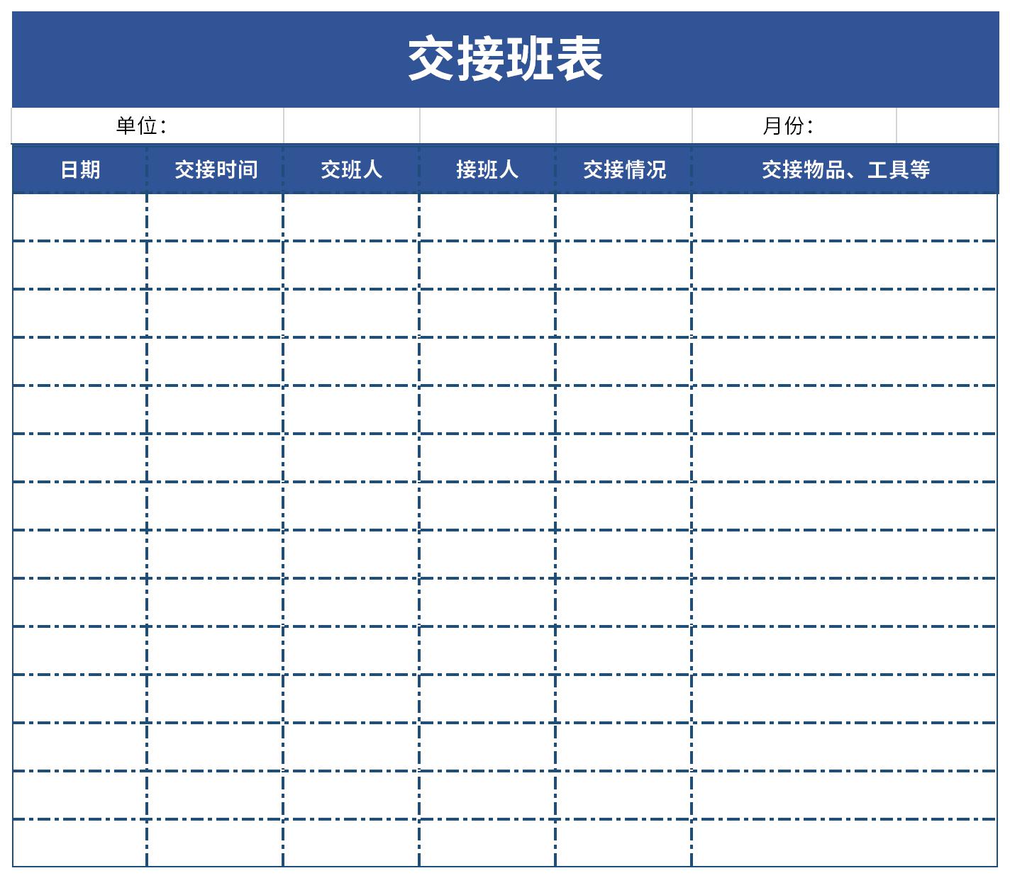 Screenshot of handover schedule