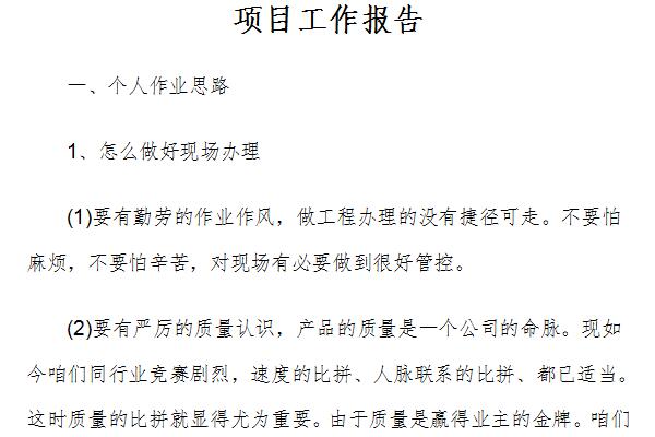 Screenshot of project work summary report