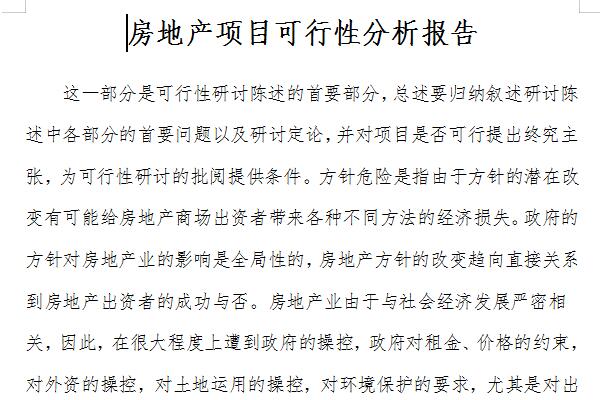 Real estate project feasibility study report screenshot