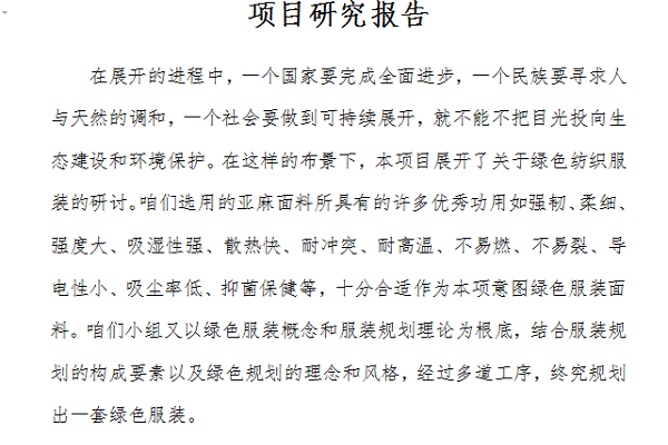 Project research report sample screenshot