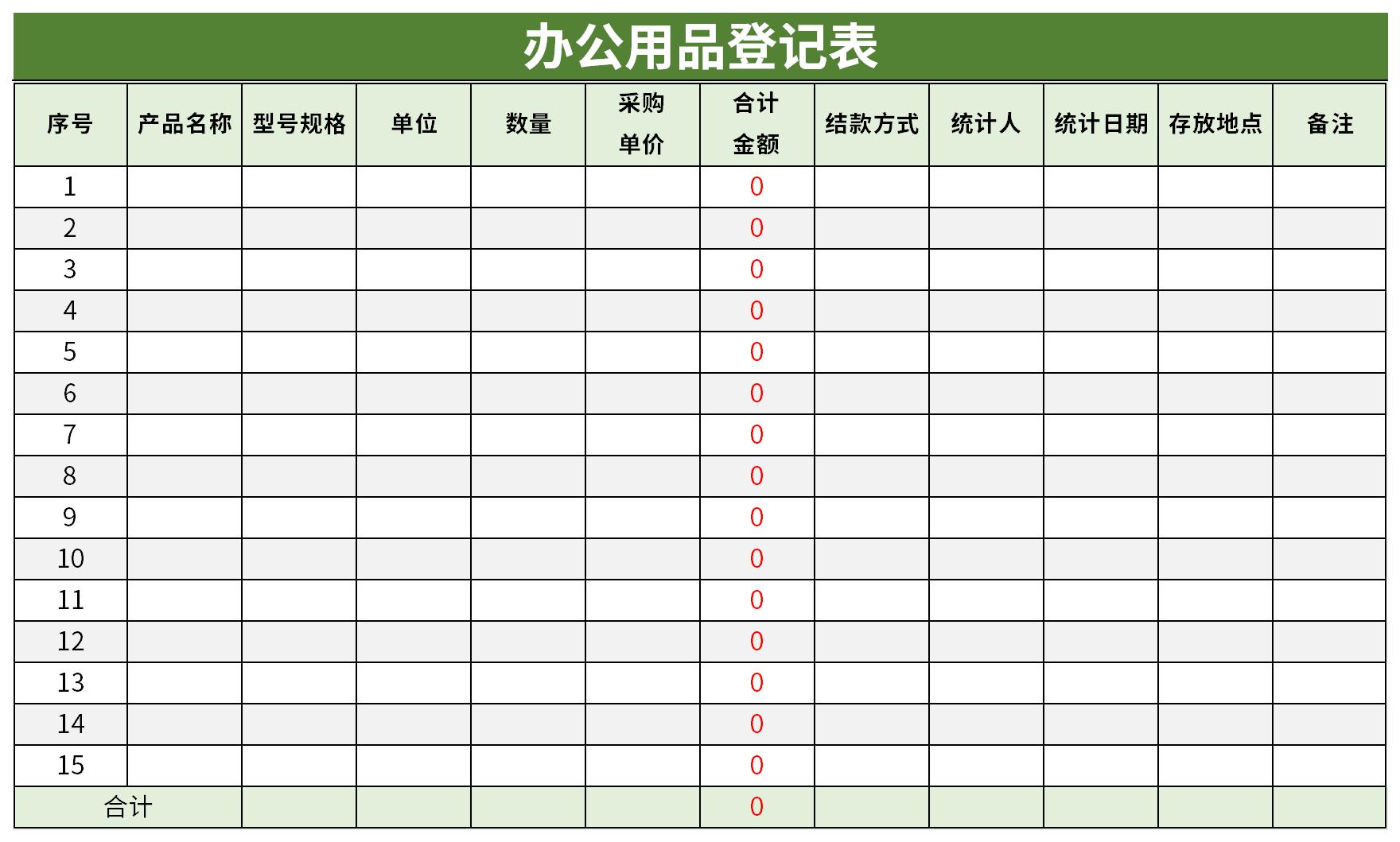 Screenshot of office supplies registration form