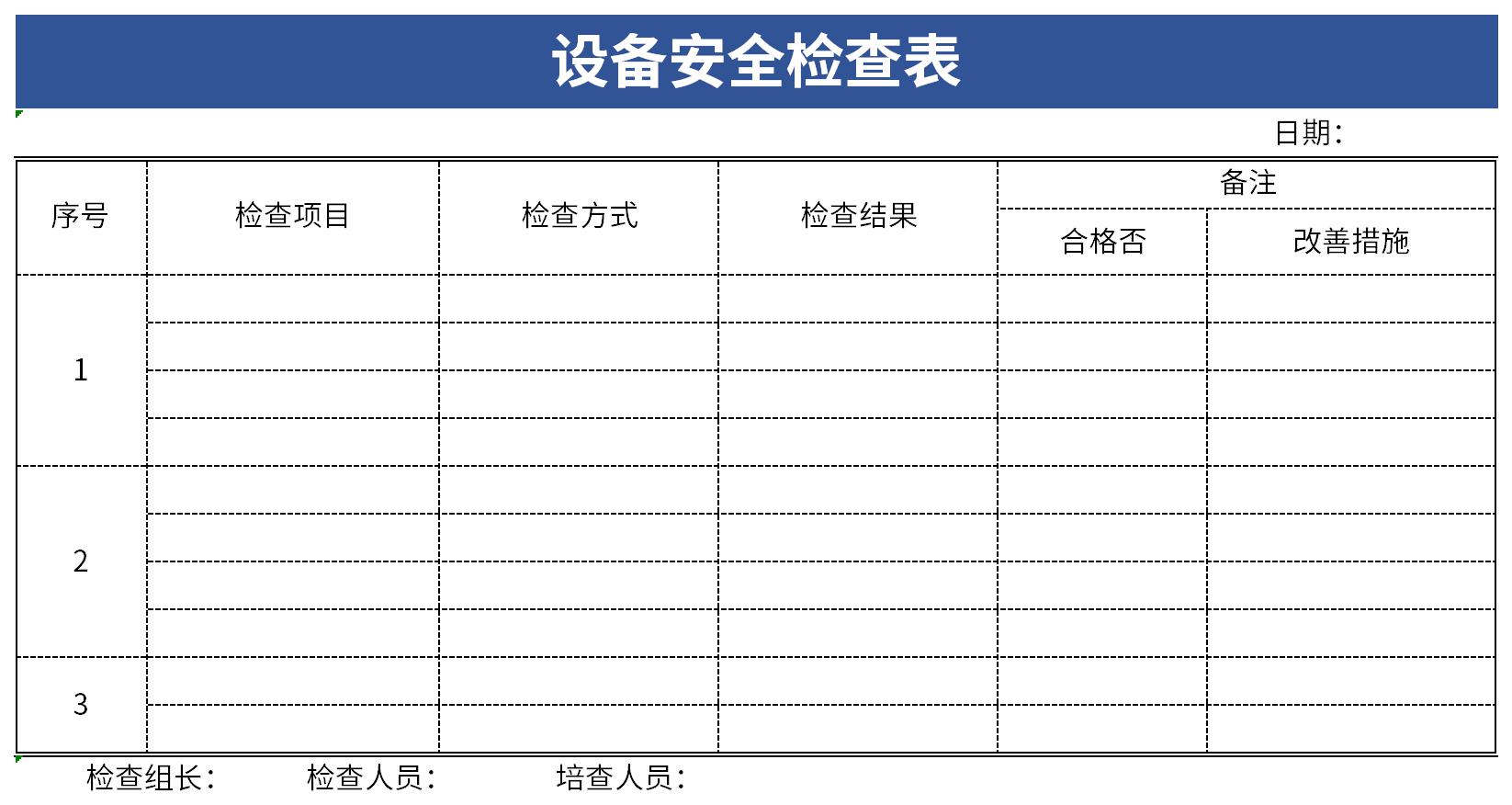 Equipment safety checklist screenshot