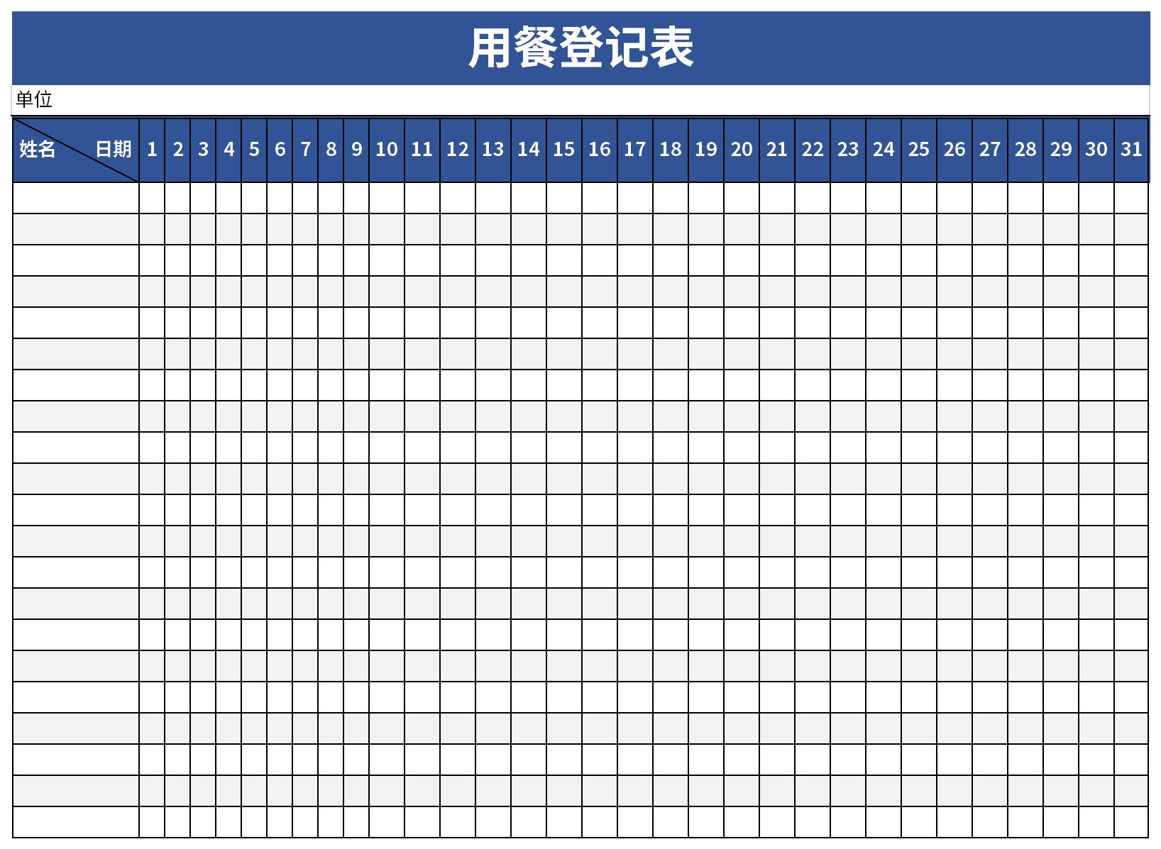 Screenshot of meal registration form