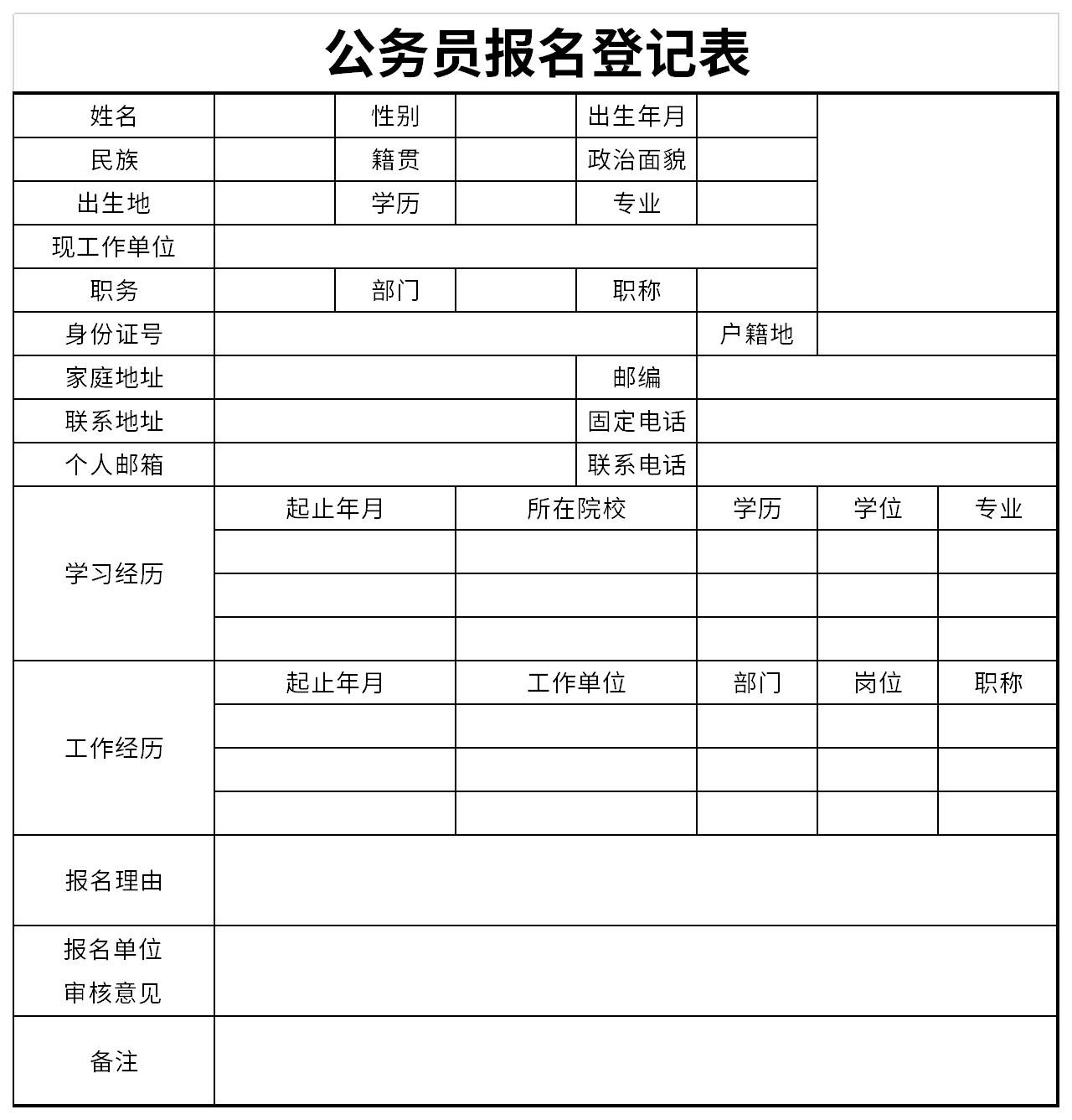 Screenshot of civil servant registration form