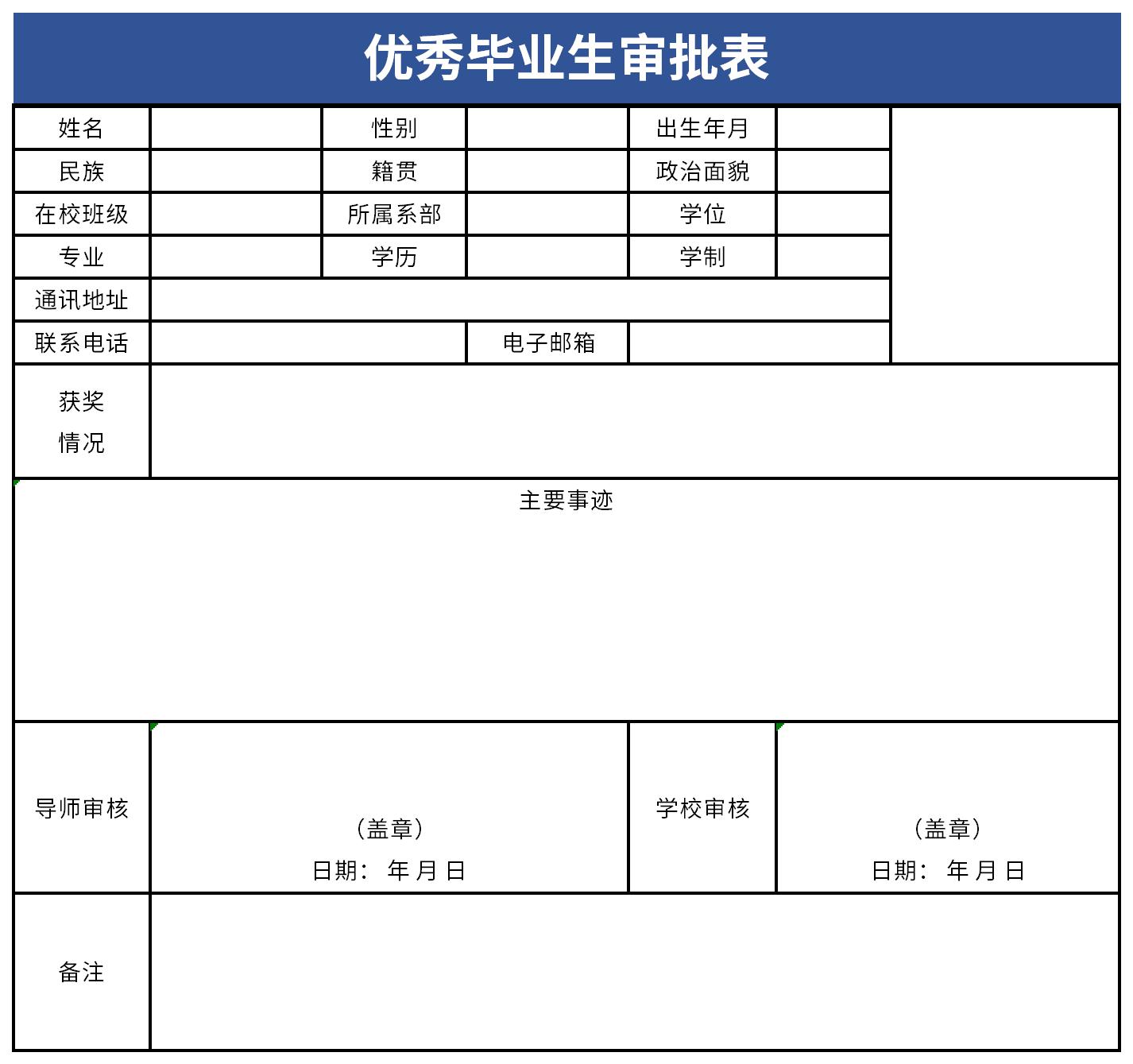 Screenshot of the Approval Form for Outstanding Graduates
