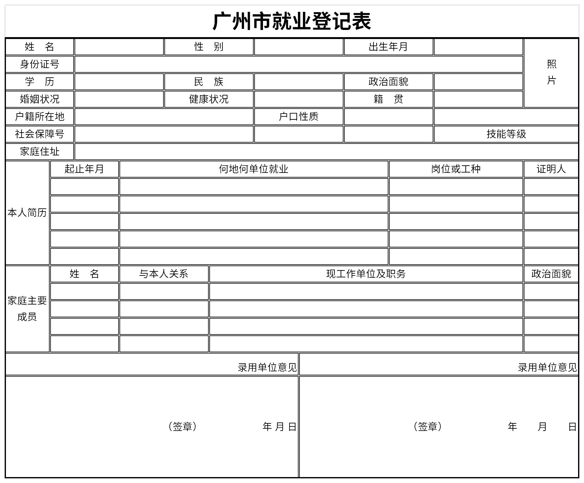 Screenshot of Guangzhou Employment Registration Form