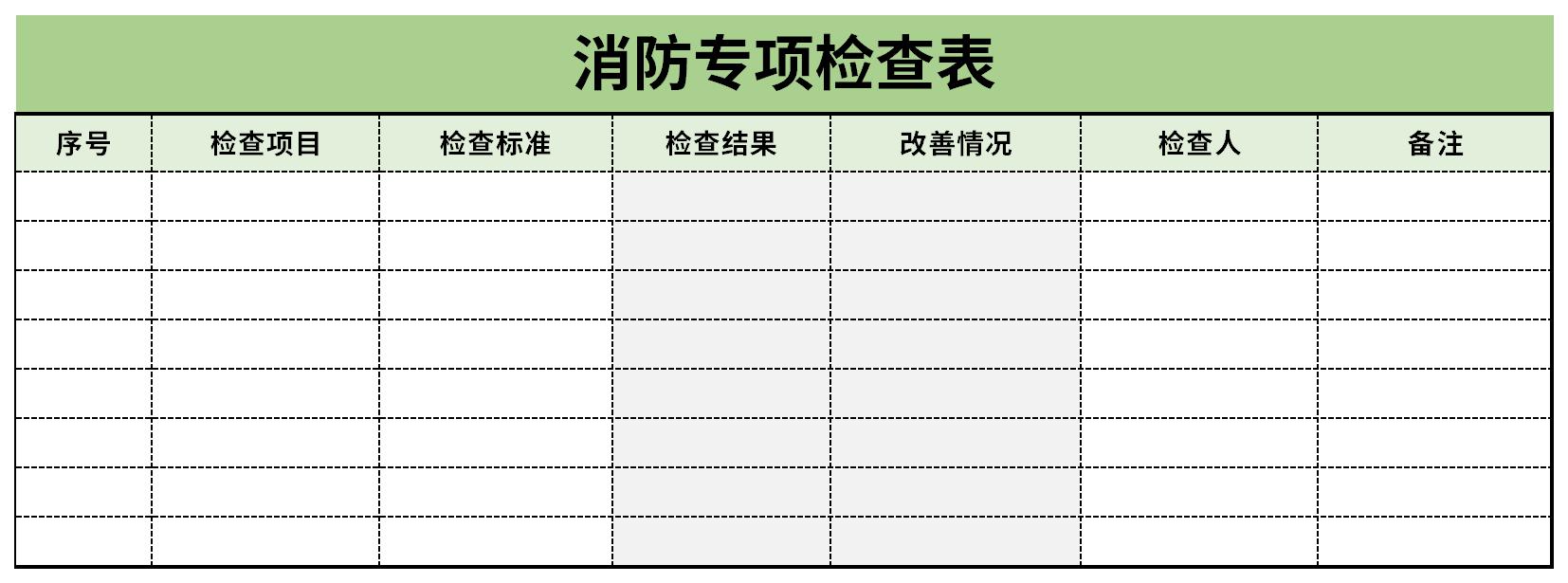 Screenshot of fire protection special checklist