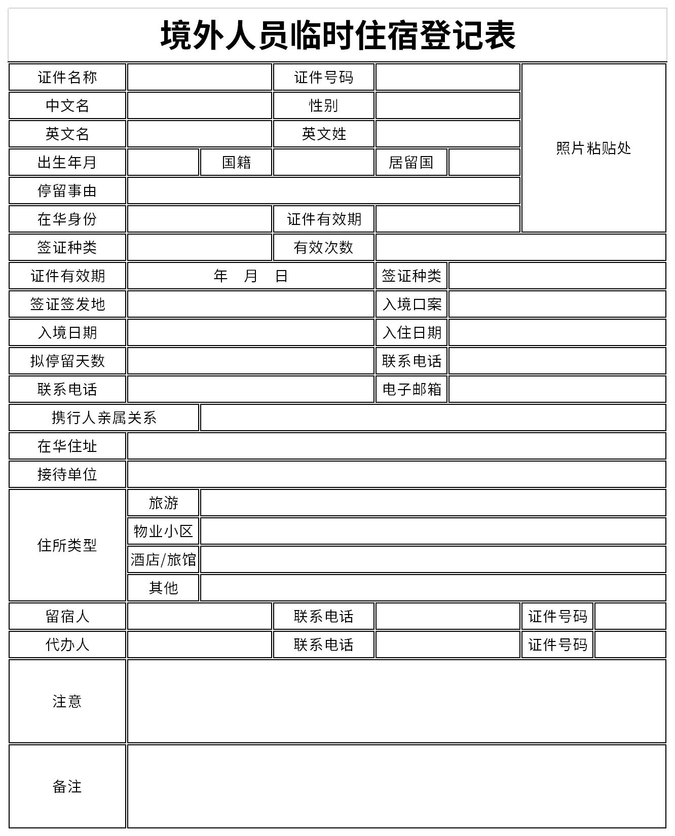 Screenshot of temporary accommodation registration form for overseas personnel