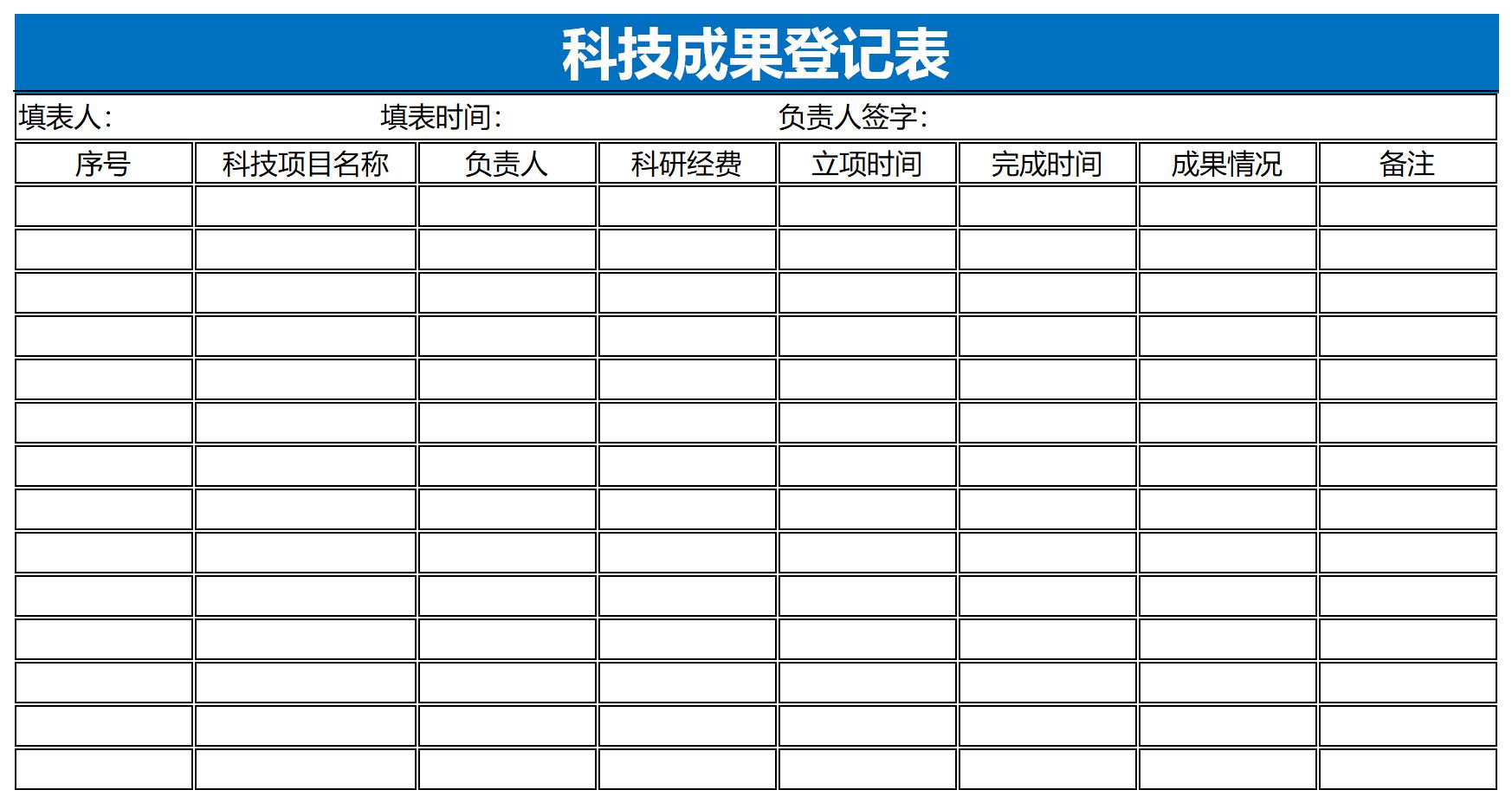 Screenshot of scientific and technological achievements registration form