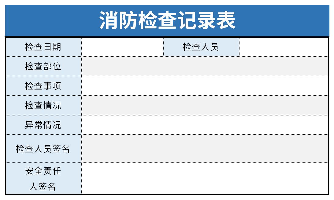 Screenshot of fire equipment inspection record sheet