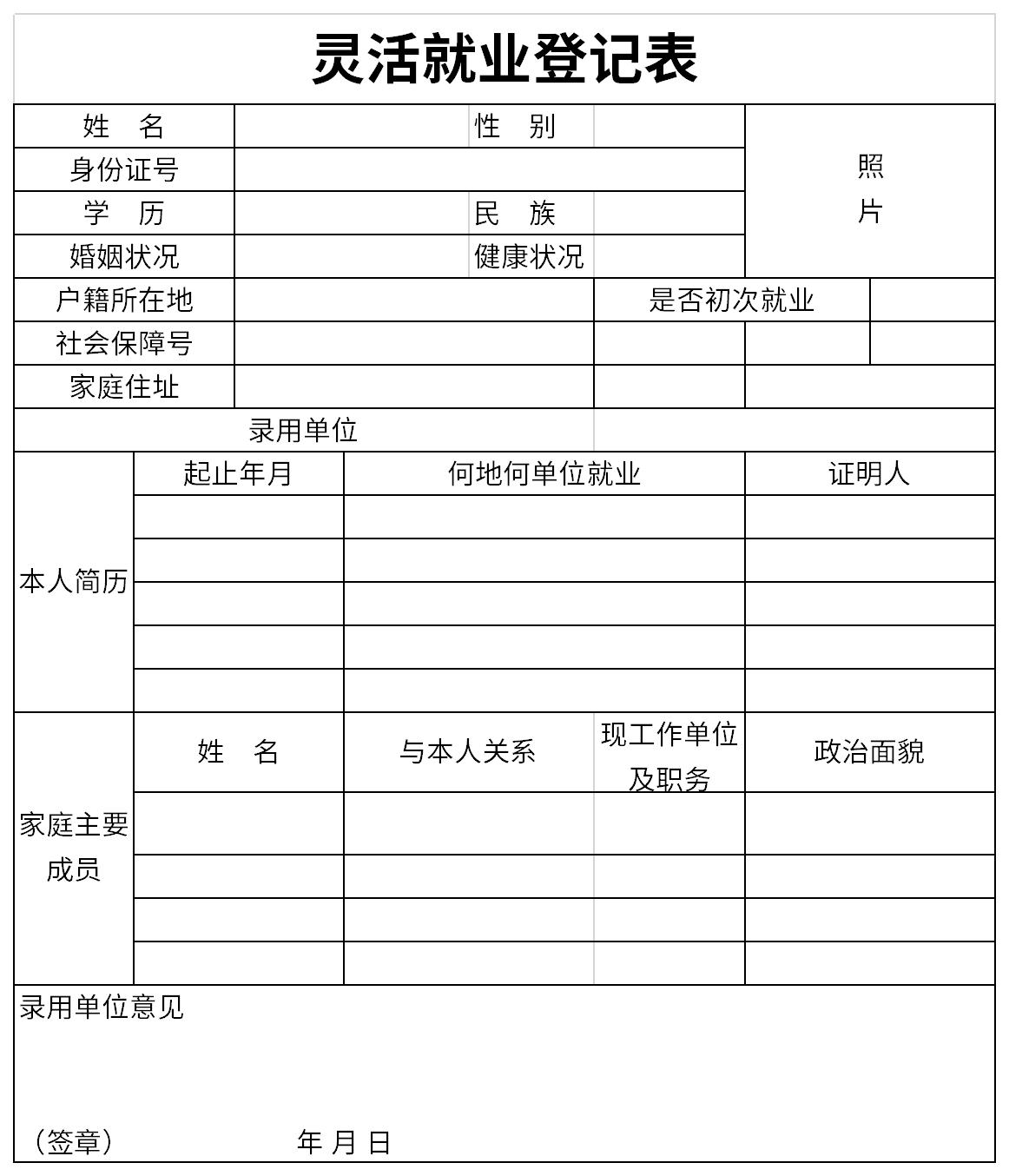 Screenshot of Flexible Employment Registration Form