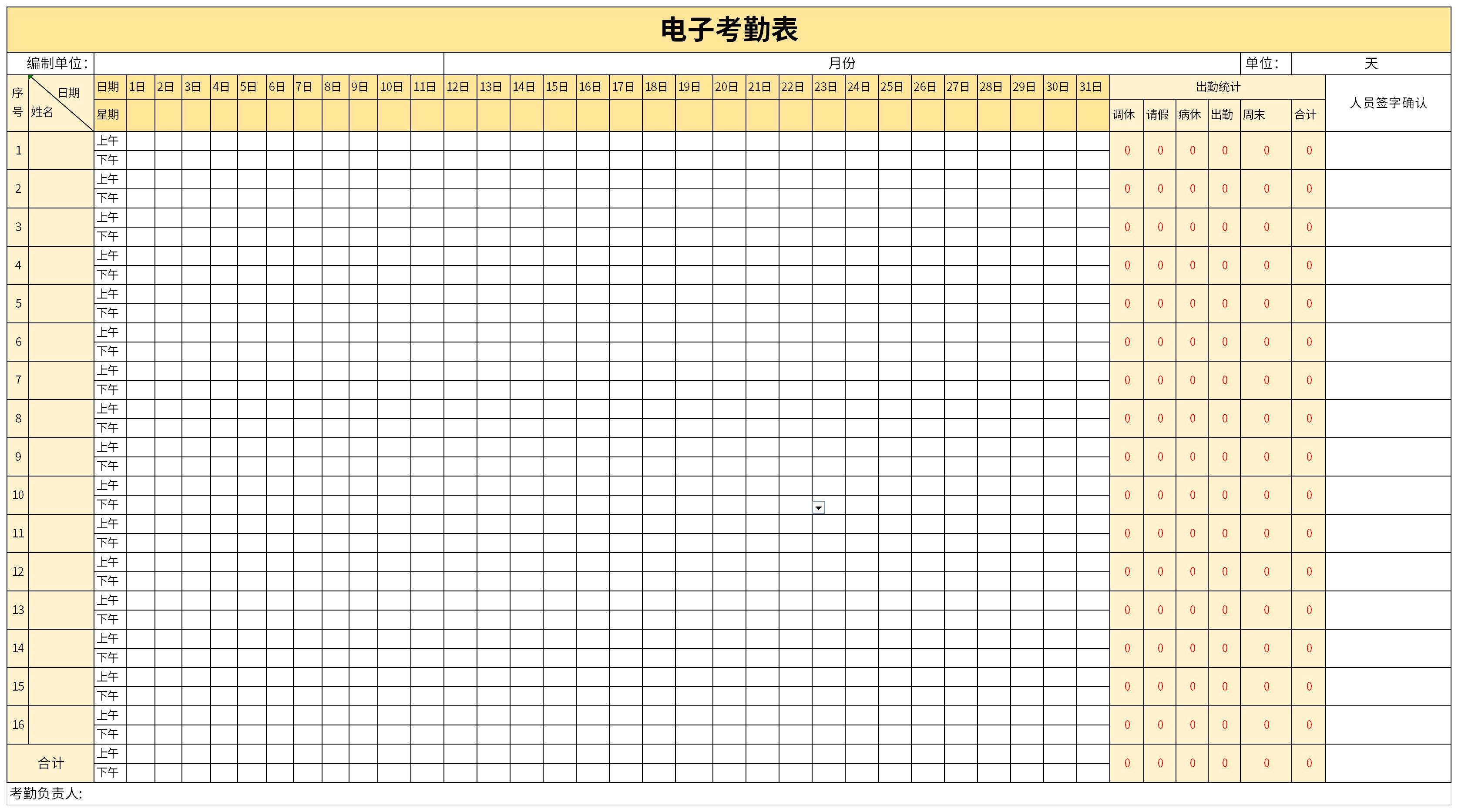 Screenshot of the latest electronic attendance sheet