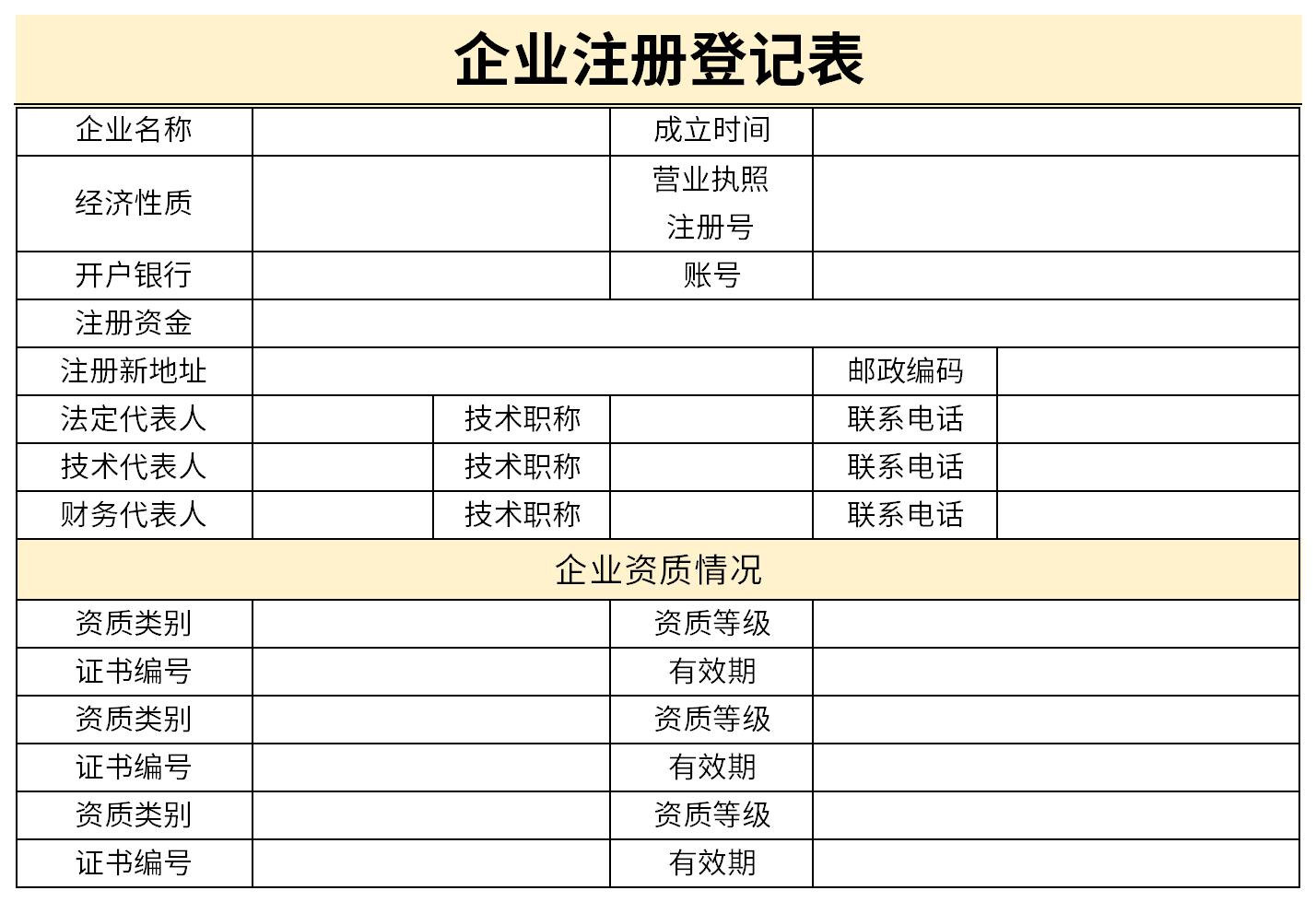 Screenshot of enterprise registration form