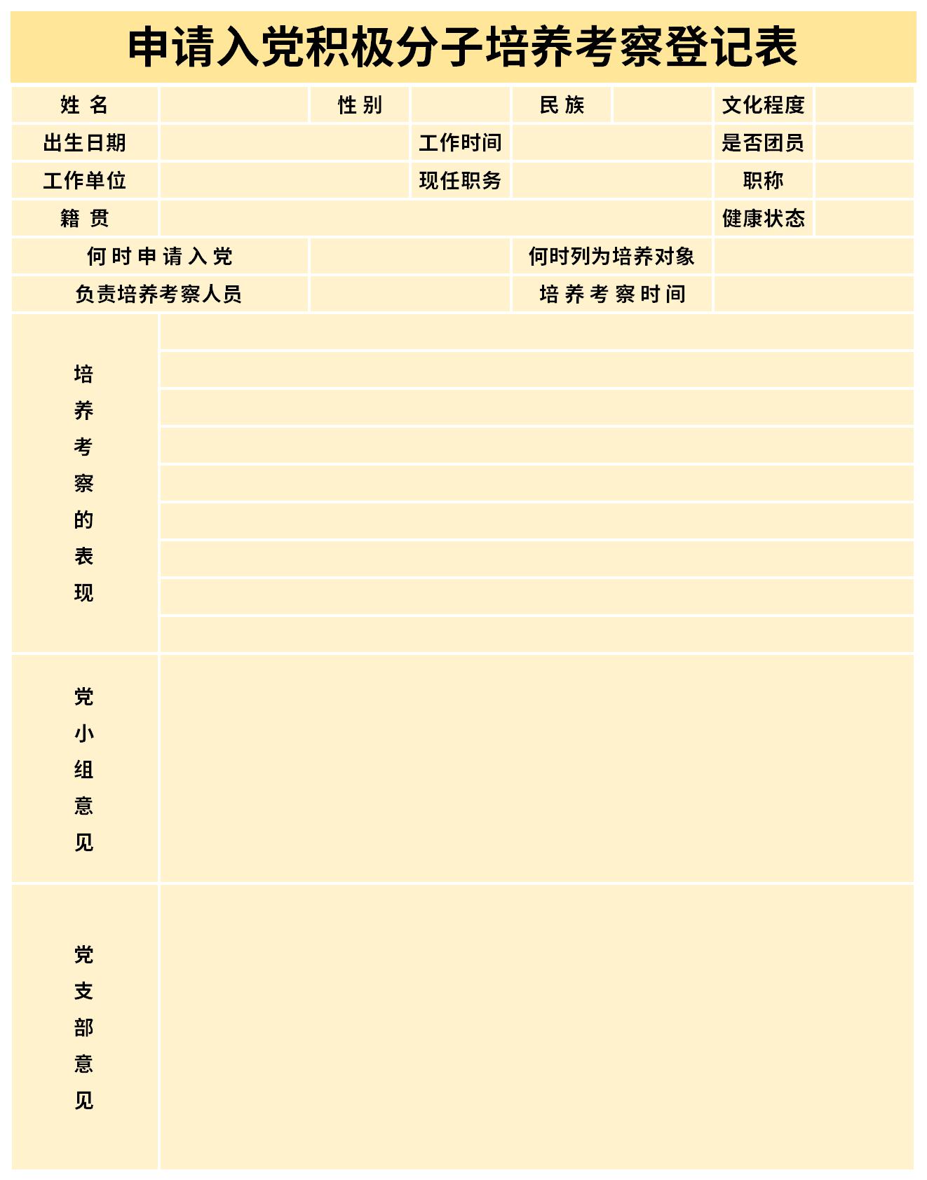 Screenshot of Registration Form for Training and Inspection of Party Activists Applying to Join the Party