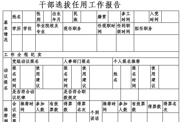 Screenshot of cadre selection and appointment work report