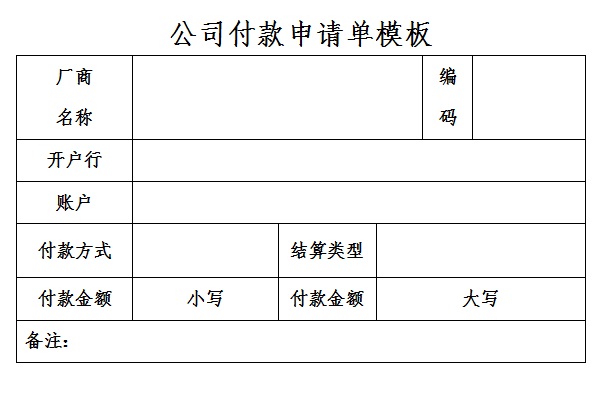 Screenshot of company payment application form template