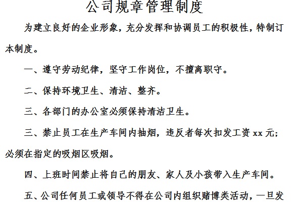 Screenshot of company rules and regulations