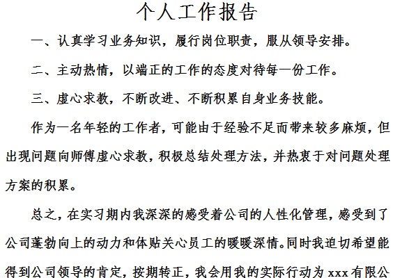 Screenshot of personal work report