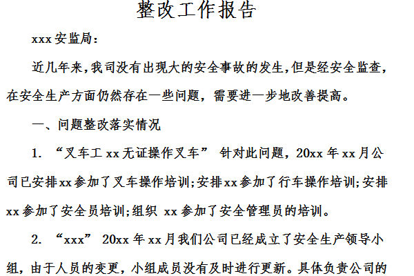 Screenshot of rectification work report